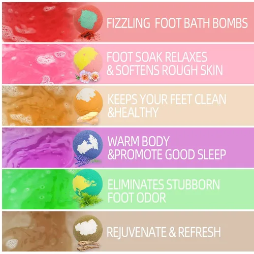 Vista 5 de Paquete de 12 bombas de baño de pies, remojo orgánico para pies con sal de baño, aceites esenciales ricos en bombas de spa para pies secos