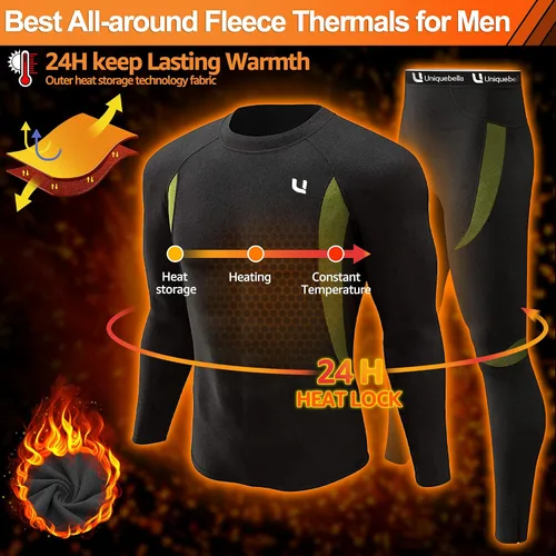 Vista 2 de UNIQUEBELLA - Ropa interior térmica para hombre con calzoncillos largos y forro polar de secado rápido y capa de base térmica