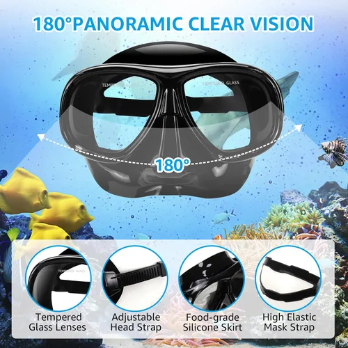 Vista 3 de Equipo de esnórquel para adultos, máscara de esnórquel para adultos, conjunto de máscara de buceo de visión amplia, antifugas y antivaho con lente