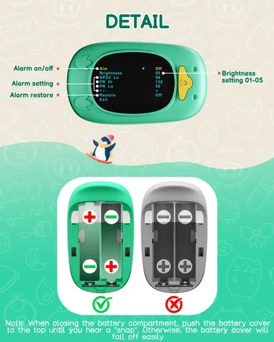 Vista 5 de Oxímetro de pulso para niños, monitor de oxígeno HOLFENRY para bebés, punta de dedo, oxímetro de pulso para niños, pantalla grande, incluida