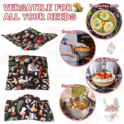 Vista 3 de Cunhill 4 Piezas Soportes Acogedores de Algodón para Tazones de Microondas para Comida Caliente Almohadillas Calientes Agarraderas para Tazones