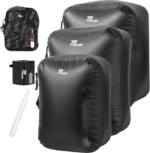 Vista 13 de Bolsas de vacío para viajes con bomba inalámbrica, cremallera abierta de 180°, impermeable IP67, bolsas de compresión reutilizables que ahorran