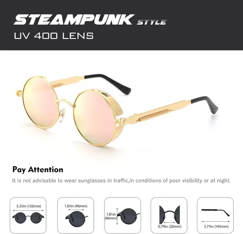 Vista 10 de CGID Retro Steampunk Round Polarized Sunglasses Men Womens Metal Circle Frame UV400 Protection E72