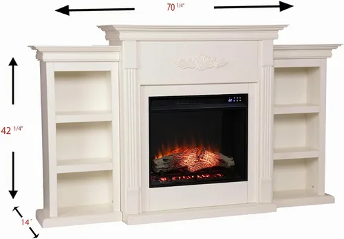 Vista 5 de SEI Furniture - Chimenea eléctrica con pantalla táctil Tennyson con estantes para libros - Marfil - Diseño de transición, vidrio marfil y madera