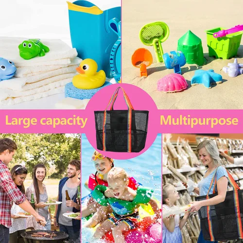 Vista 6 de Packism - Bolsa de playa de malla de gran tamaño 8 bolsillos para juguetes de playa de viaje