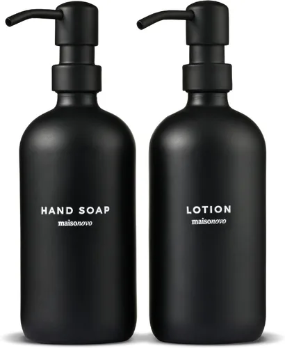 Vista 13 de MaisoNovo Dispensador de jabón de 1 pieza Botellas ámbar de 16.9 oz con bombas de plástico negro