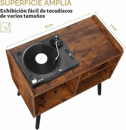 Vista 3 de Possile - Soporte para tocadiscos con almacenamiento para discos de vinilo, mesa para tocadiscos de mediados de siglo para sala de estar, dormitorio