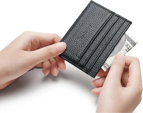 Vista 14 de Cartera de tarjeta de crédito de cuero genuino, billetera minimalista, inserciones de billetera delgada, 003, Estuche para tarjetas de crédito
