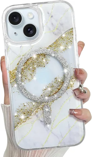 Vista 24 de Bonoma Funda magnética para iPhone 13 【Soporte para Magsafe】Protector de cámara de lujo de cristal fluorescente iridiscente con láser brillante + 2