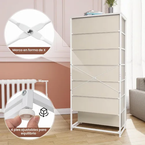 Vista 5 de Crestlive Products Tocador alto, torre de almacenamiento de 7 cajones de tela, cómodas - Unidad organizadora vertical para dormitorio, pasillo