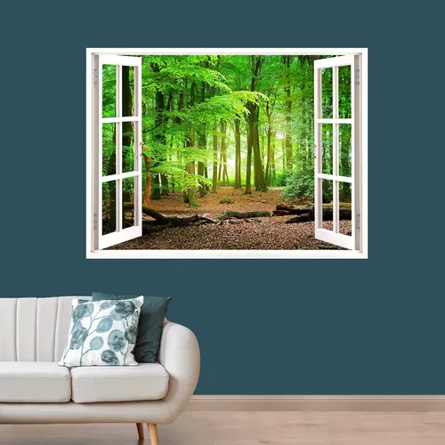 Vista 31 de IDEA4WALL Murales de pared para dormitorio, vista de ventana falsa, bosque, papel tapiz extraíble, calcomanías de pared para despegar y pegar, 24 x