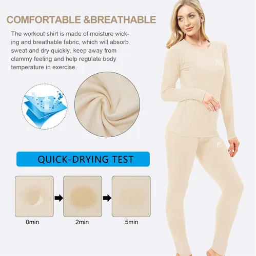 Vista 5 de MeetHoo Ropa interior térmica para mujer, conjunto de compresión de capa base cálida para invierno, forro polar, pantalones largos para correr