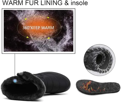 Vista 4 de Botas de nieve de invierno con forro de piel cálida para mujer, impermeables, botines al aire libre, zapatos cómodos para mujer