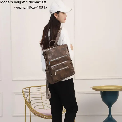 Vista 3 de Mochila para mujer, bolso de viaje de moda multiusos de cuero de la PU retro, Mochilas Daypack, M, Marrón