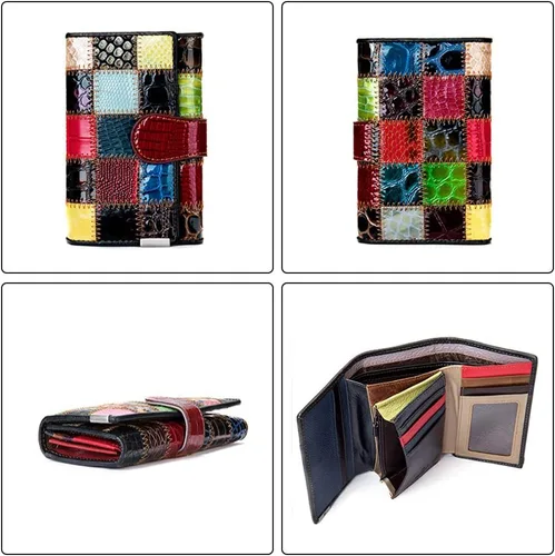 Vista 4 de Carteras multicolor para mujer, tarjetero de cuero genuino, monederos grandes, embrague para teléfono, Multicolor-S, Cartera de viaje