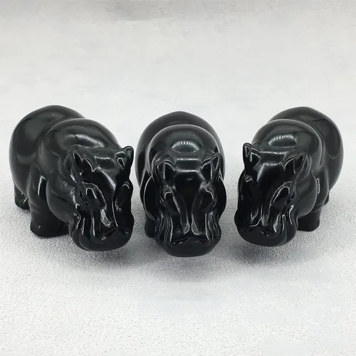 Vista 8 de Figura decorativa de hipopótamo tallada a mano de 3 pulgadas, cristal curativo de hipopótamo, obsidiana negra natural, hipopótamo, animal, figura