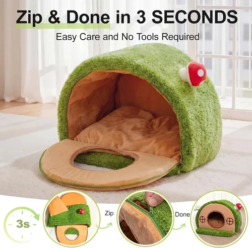 Vista 6 de Casa para gatos de interior – Bonita cueva de cama para gatos, con agujero de árbol, tienda de campaña para gatitos y mascotas pequeñas y medianas