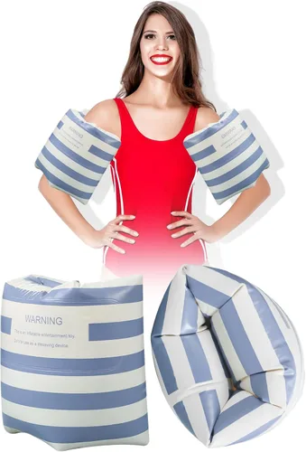 Vista 12 de JellyArch 2 piezas de flotadores de brazo PVC, bandas de brazo inflables a rayas, flotadores de piscina, mangas de flotación para niñas y niños