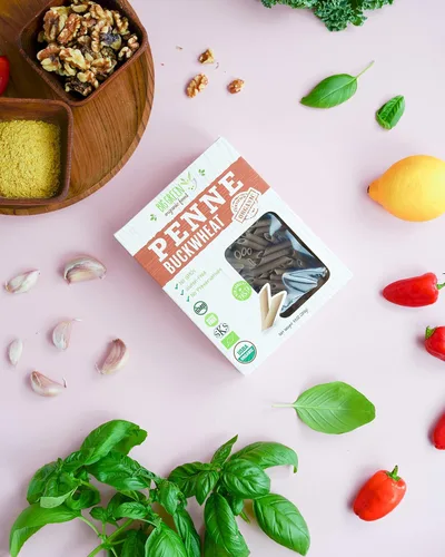 Vista 3 de Big Green Organic Food - Penne de trigo sarraceno orgánico, 8.8 onzas, 100% trigo sarraceno, sin gluten, sin OMG, vegano (1)