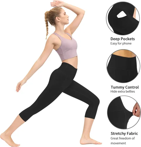Vista 4 de Fengbay Pantalones de yoga de cintura alta, pantalones de yoga con bolsillo, control de abdomen, entrenamiento, correr, leggings de yoga elásticos