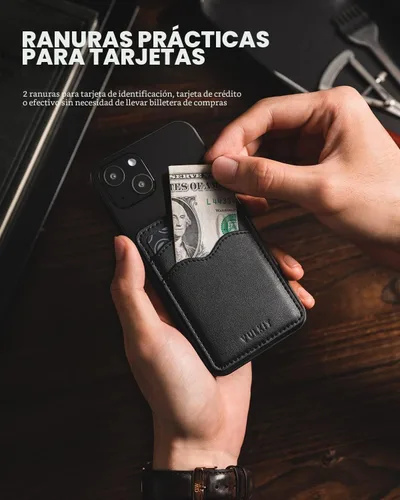 Vista 2 de VULKIT Soporte adhesivo para tarjetas Compatible con iPhone, cartera de cuero para teléfono celular, estuche para tarjetas de crédito, adhesivo