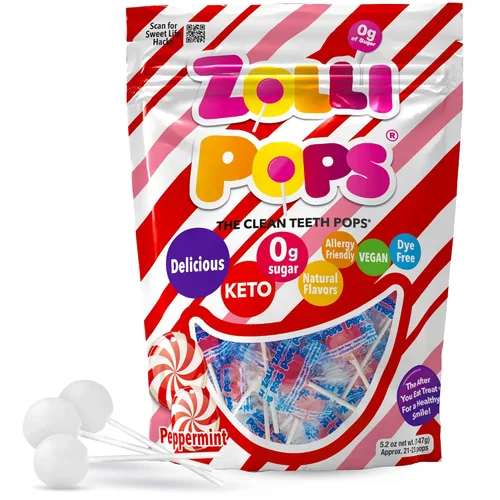 Vista 8 de Zollipops Clean Teeth Pops - Caramelos sin azúcar con xilitol, sin colorantes, caramelos libres de ceto y aptos para diabéticos, golosinas aprobadas