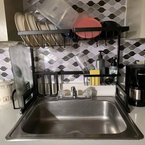 Vista 6 de Estante para fregadero de cocina RV para autocaravana sobre el fregadero de 25 pulgadas y menos, estante de secado de platos para encimera de 27