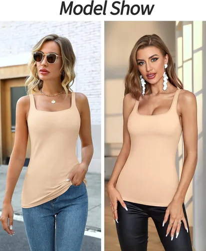 Vista 79 de V FOR CITY Camiseta sin mangas de algodón para mujer con brasier de estante ajustable con correa ancha y tirantes básicos