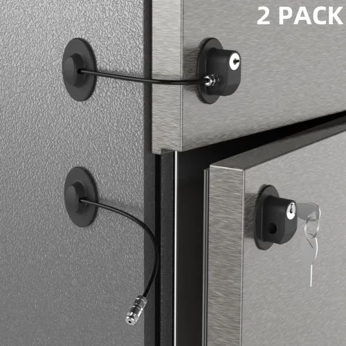 Vista 2 de REZIPO Black - Paquete de 2 cerraduras para puerta de refrigerador con 4 llaves, cerradura de cajón de archivos, cerradura de puerta de congelador
