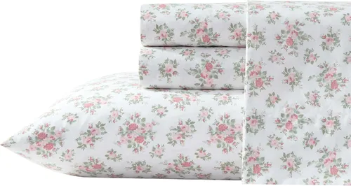 Vista 54 de Laura Ashley - Juego de sábanas individual, ropa de cama de percal de algodón fresca y suave con bolsillos profundos, ligera para comodidad durante
