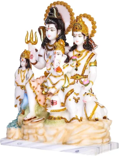 Vista 3 de Lord Shiv Parivar Ídolo de mármol Shiv Parwati God Shiva Estatua de la familia Espiritual Puja Vastu -18.1 in (oro blanco)
