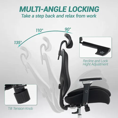 Vista 5 de Ergonomic Office Chair with Headrest, High Back Home Office Desk Chair with Armrests and Adjustable Lumbar Support, Computer Chair for Home/Office