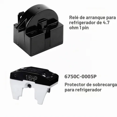 Vista 2 de Kit de relé y sobrecarga para compresor de refrigerador, 5 juegos, arrancadores de refrigerador QP2-4R7 4.7 ohmios 1 pin Relés de arranque PTC