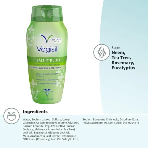Vista 5 de Vagisil DETOX SALUDABLE En todo el lavado corporal para mujeres, ginecólogo, probado, hipoalergénico y pH equilibrado, 12 onzas, paquete de 1