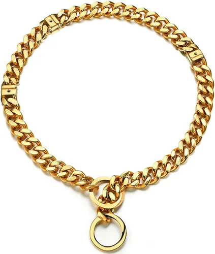 Vista 4 de Collar ajustable de oro de 18 quilates para perro, gargantilla de acero inoxidable de 0.59 pulgadas (0.591 in), collar de cadena de estrangulamiento
