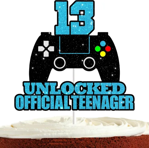 Vista 5 de Decoración de pastel de videojuegos para niños y niñas, feliz cumpleaños 13, suministros de fiesta temática nivel 13 desbloqueado, decoración