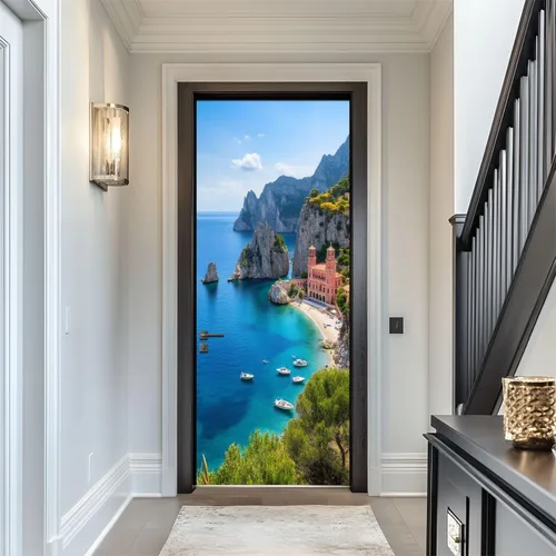 Vista 12 de Calcomanías para puerta, arte de pared 3D con mareos, color blanco y negro, colores primarios, murales, papel tapiz autoadhesivo para puerta, póster