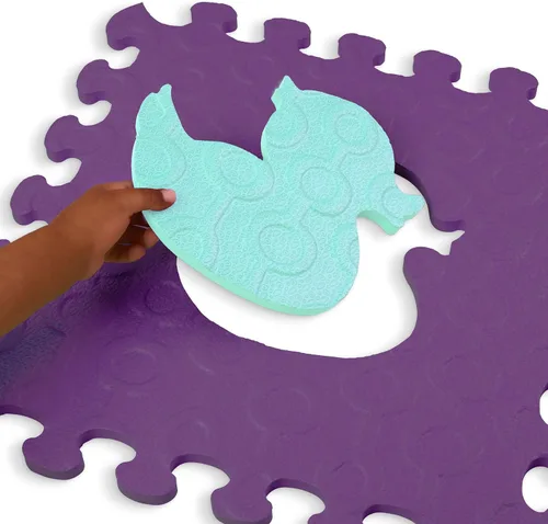 Vista 3 de B. toys Tapete de suelo de animales - 12 azulejos de espuma entrelazados y extraíbles - Azulejos gruesos de rompecabezas para recién nacidos, niños