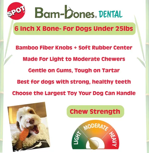 Vista 2 de SPOT Bam-Bones Dental X-Bone - Fabricado con fibra de bambú y un centro de goma masajeadora para mantener los dientes limpios, cuidado bucal