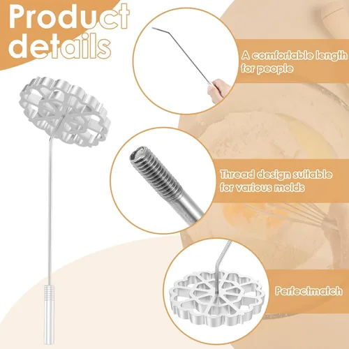 Vista 3 de Moldes para bunuelos con mango, rosetón de hierro, herramienta para galletas de 4.7 in, molde desmontable para hacer galletas, molde reutilizable