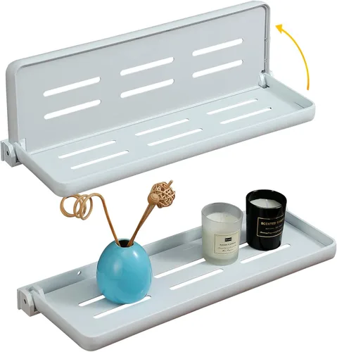 Vista 10 de Pequeño estante plegable de pared para baño y caravana, plegable a 90° e impermeable, pequeño estante de metal flotante para lavandería, inodoro