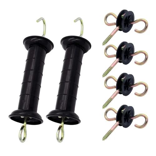 Vista 6 de Manija de puerta de resorte de valla eléctrica de plástico con aisladores y juego de anclaje, negro (2BlackMB+039)