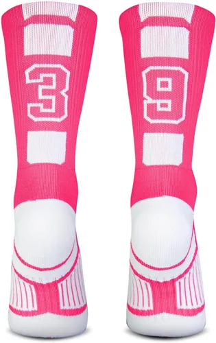 Vista 5 de ChalkTalkSPORTS Calcetines de equipo personalizados - Calcetines con números rosados Elige tu número