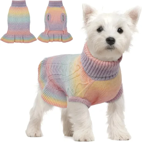 Vista 15 de QBLEEV Suéteres para Perras Pequeñas - Suéteres Suaves y Cálidos de Invierno y Otoño con Cuello de Tortuga y Opciones de Chaleco para Cachorras