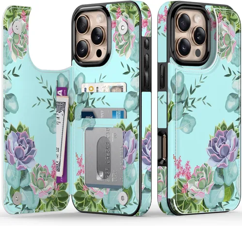 Vista 29 de LETO para iPhone 15 Pro Funda tipo cartera - Tapa tipo folio con patada - Diseños de moda - Tarjetero - Funda protectora para mujeres y niñas - 6.1