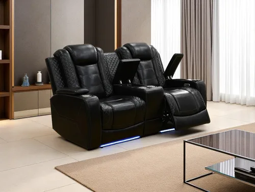 Vista 91 de Juego de sofás reclinables eléctricos, juegos de muebles de sala de estar, sofá reclinable eléctrico moderno negro, sofá biplaza y silla