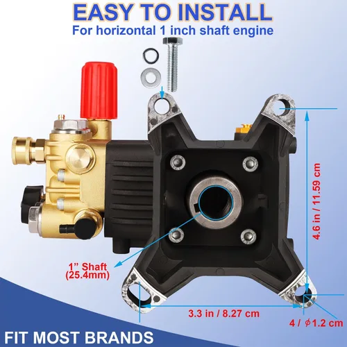 Vista 4 de Biswing Bomba para Lavadora a Presión, Eje de 1" Horizontal Émbolo Triple, 4400 PSI Máximo, 4 GPM, Bomba de Transmisión Directa con Descargador
