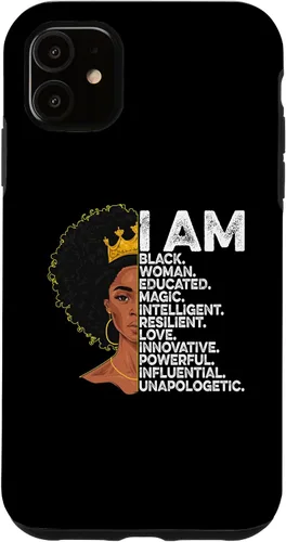 Vista 5 de Funda para iPhone 15 con texto en inglés "I Am Black Woman Educated Black History Month Black Girl