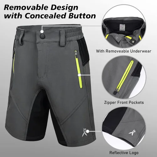 Vista 2 de Pantalones cortos de ciclismo acolchados con acolchado para niños y adolescentes, pantalones cortos de ciclismo de montaña, bolsillos con cremallera