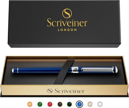 Vista 19 de Scriveiner Bolígrafo Rollerball de Laca Negra - Impresionante Bolígrafo de Lujo, Chapado en Oro Real, Repuesto de Tinta Schmidt, El Mejor Set de 1.
